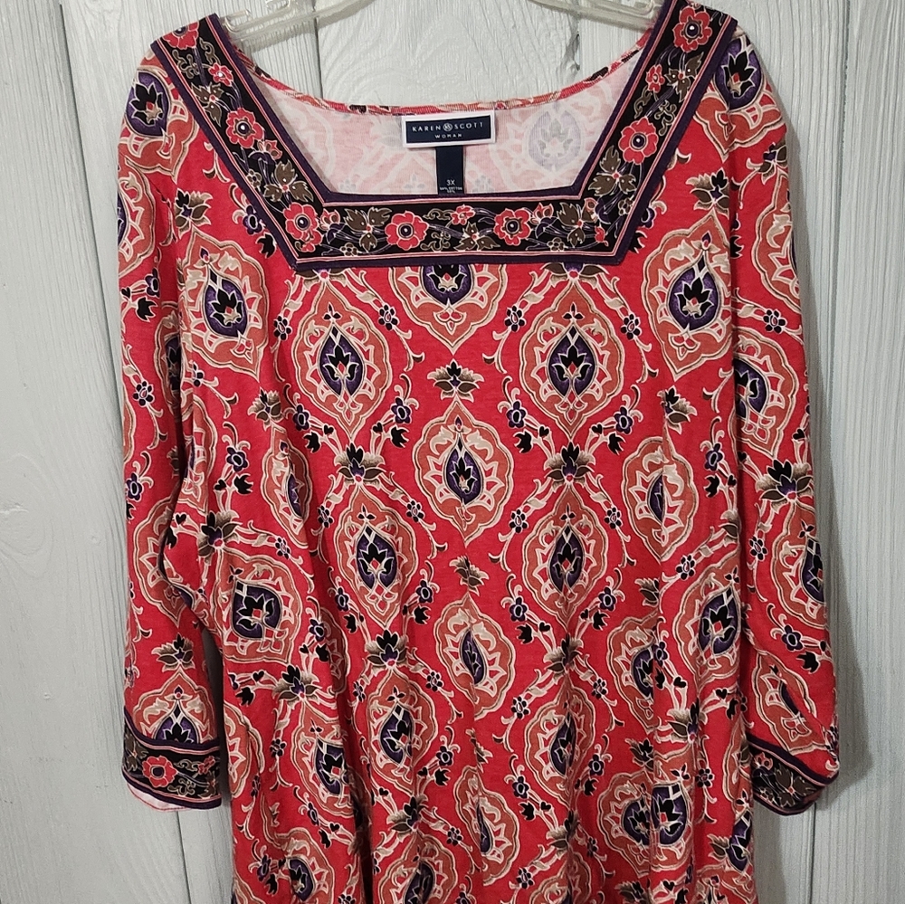Karen Scott Red and Black Floral Top